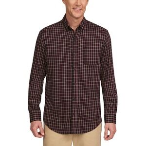 Lands' End Mens Classic Fit Plaid Button Down Shirt Long‎ Sleeve Shirt Red Black